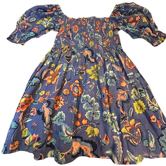 Velvet by Graham & Spencer Blue Floral Smocked  Mini Dress - Size L - Picture 9 of 13